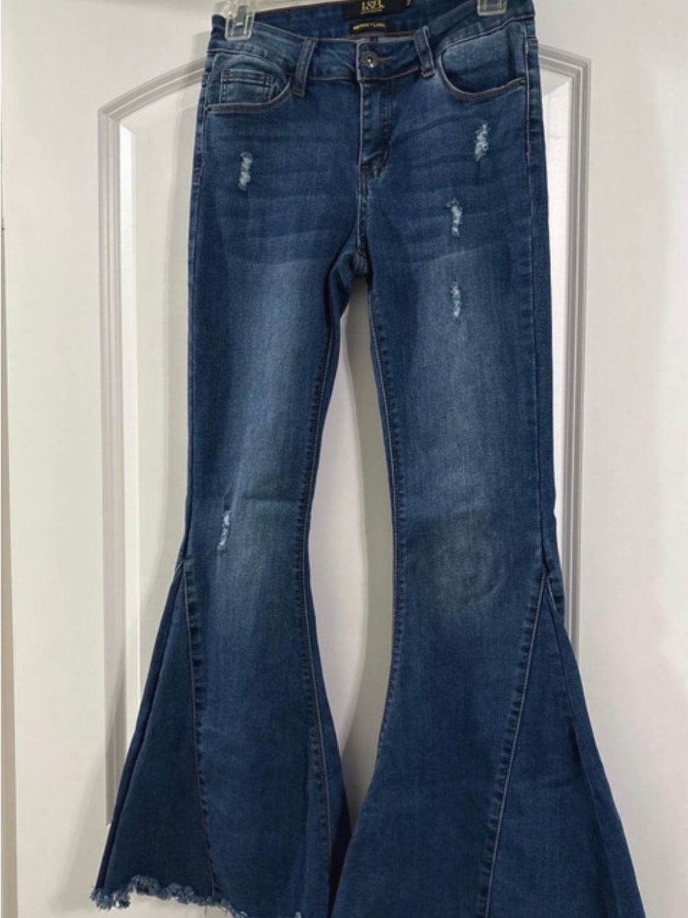 L&B Medium Blue Flare Jeans with Distressed Detail